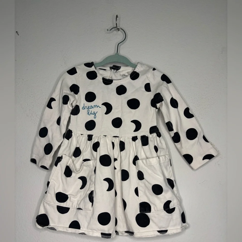 OLIVER & RAIN BLACK & WHITE POLKA DOT DREAM BIG BABY GIRLS DRESS SZ 12 MONTHS